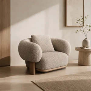 Riva Armchair – Modern Wooden Boucle Accent Chair | Majestic Home
