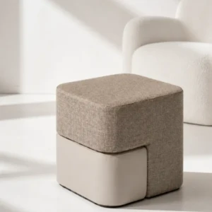 Stunning Solena Ottoman – Fabric & Leather Cube Stool