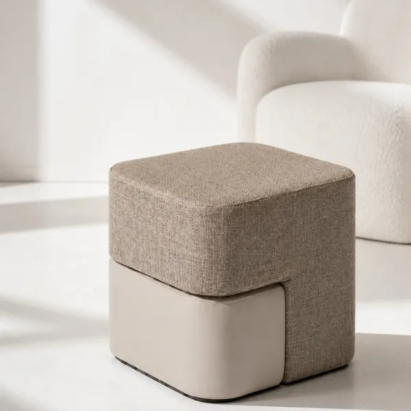 Stunning Solena Ottoman – Fabric & Leather Cube Stool