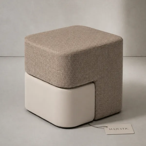 Stunning Solena Ottoman – Fabric & Leather Cube Stool