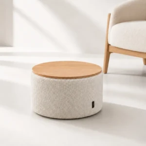 Spazio Ottoman | Boucle Storage Ottoman with Wood Lid