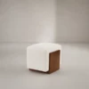 Velona Ottoman | Boucle Cube Ottoman with Wood Panel