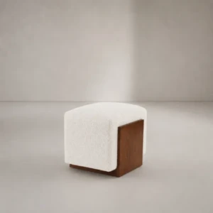 Velona Ottoman | Boucle Cube Ottoman with Wood Panel