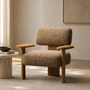 Zelia Armchair – Modern Beige Boucle Accent Chair | Majestic Home