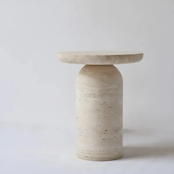 SINA Travertine Side Table – Sculptural Pedestal Table