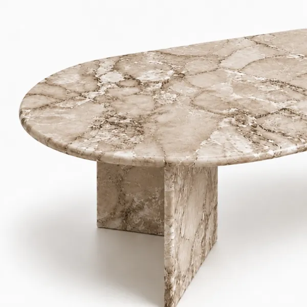 Savona Coffee Table UAE – Sculptural Oval Artificial Marble Centrepiece | Majestic Home