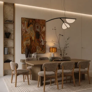 Boucle Tweed Dining Chair with Oak Wood Legs