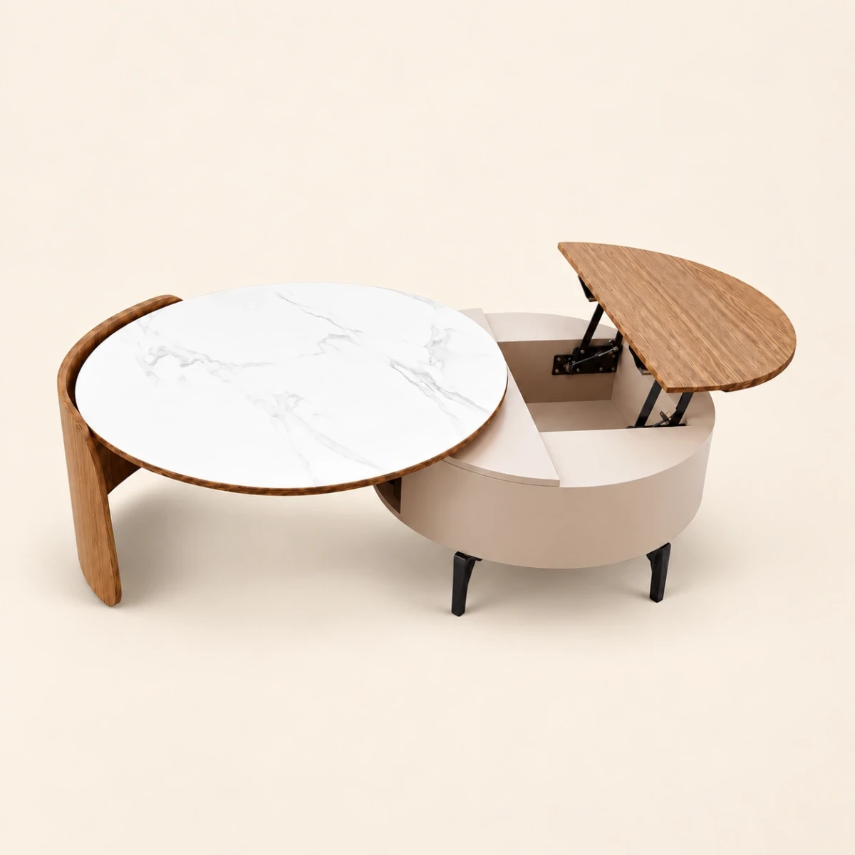 Astoria Coffee Table – Beige Marble-Top with Storage