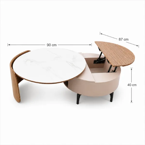 Astoria Coffee Table – Beige Marble-Top with Storage