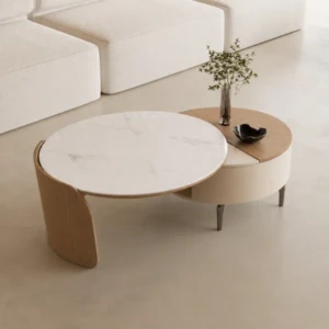 Astoria Coffee Table – Beige Marble-Top with Storage