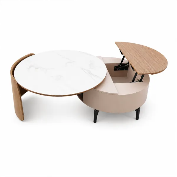 Astoria Coffee Table – Beige Marble-Top with Storage