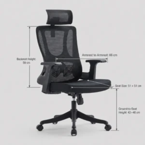 Blacky Ergonomic Mesh Office Chair with Headrest | AED 900