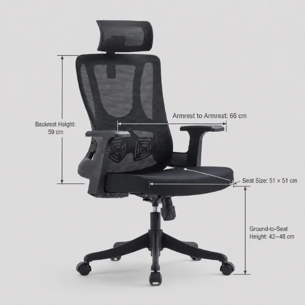 Blacky Ergonomic Mesh Office Chair with Headrest | AED 900