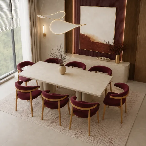 Cherry Dining Chair | Burgundy Velvet & Oak Wood