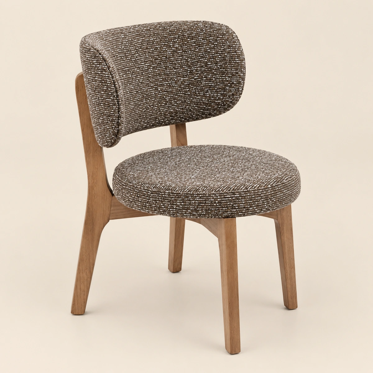 Boucle Tweed Dining Chair with Oak Wood Legs