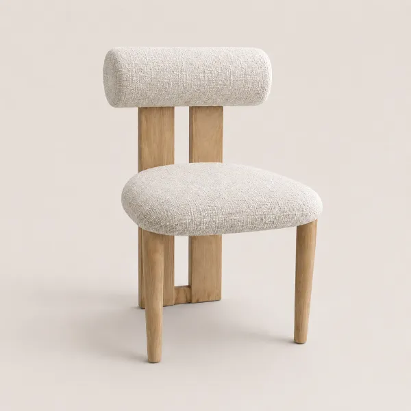 Alden Boucle Barrel Back Dining Chair | Wood Legs