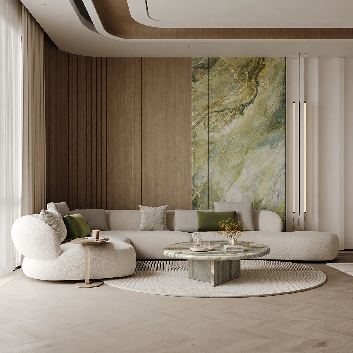 Aurelina Coffee Table UAE | Beige & Green Marble 100cm