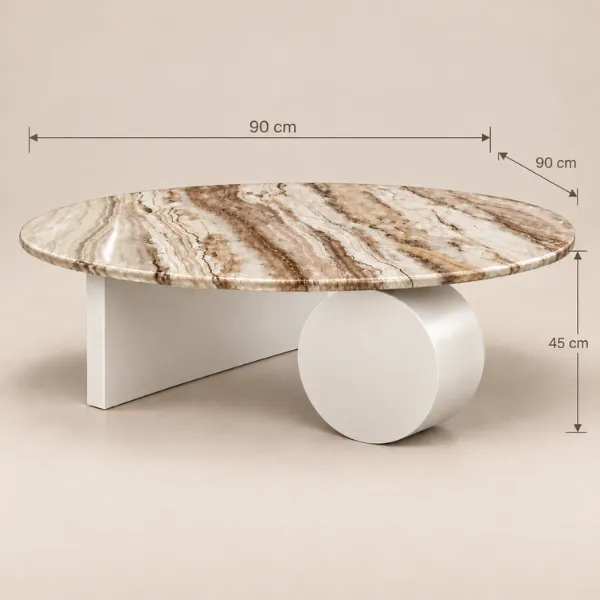 Cyra Coffee Table | Travertine Top & Sculptural Base