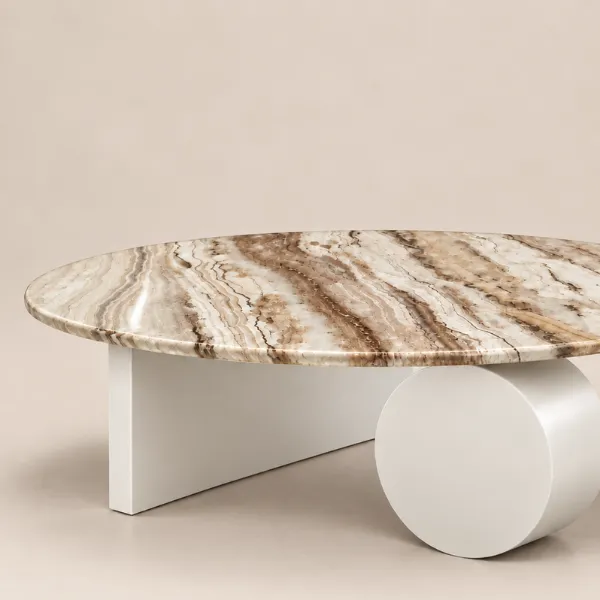 Cyra Coffee Table | Travertine Top & Sculptural Base