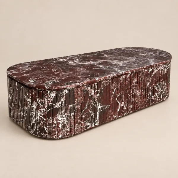 Cherry Buffet Cabinet | Red Marble & Reeded Wood Sideboard