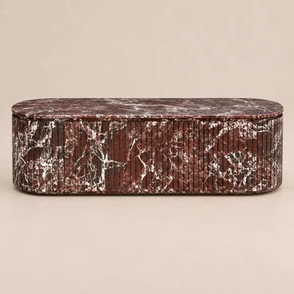 Cherry Buffet Cabinet | Red Marble & Reeded Wood Sideboard