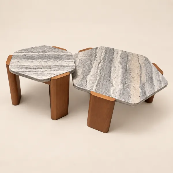 Aldina Coffee Table | Marble Top with Wood Legs