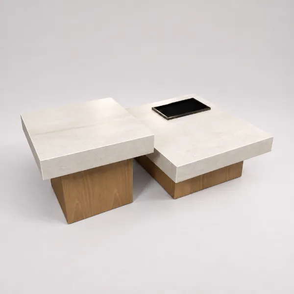 Terrace Coffee Table - Two-Tier Stone & Wood Table