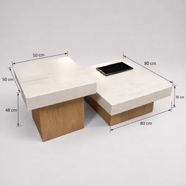 Terrace Coffee Table - Two-Tier Stone & Wood Table