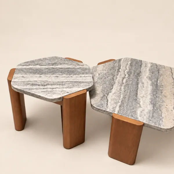 Aldina Coffee Table | Marble Top with Wood Legs