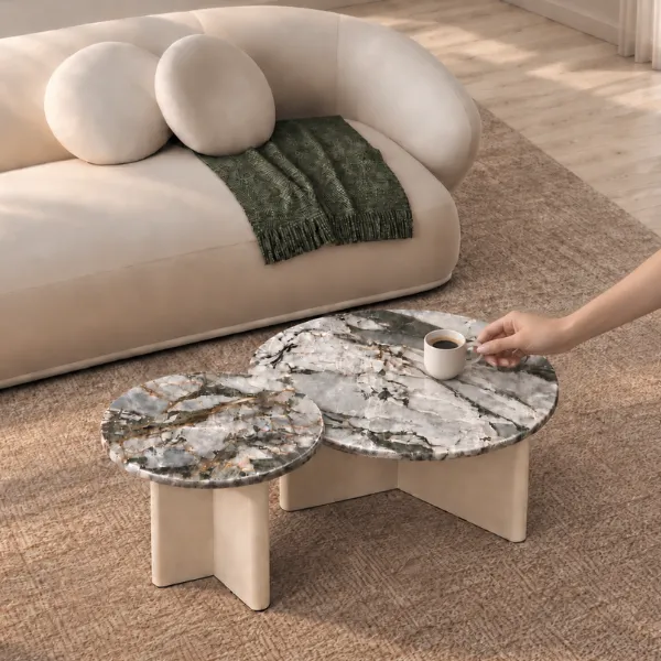 Greece Coffee Table | Marble Top Nesting Table Set
