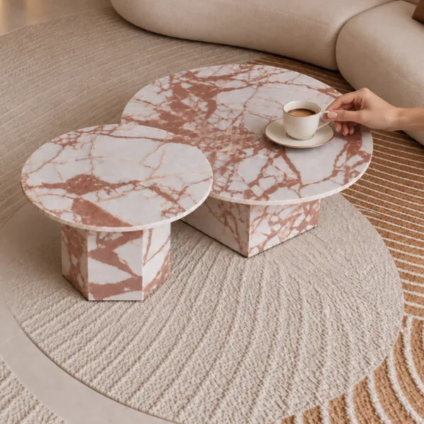 Hexa Coffee Table | Marble Nesting Table Set