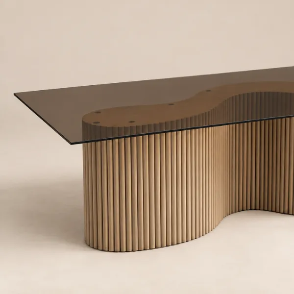 NOVA Dining Table | Reeded Wave-Base Glass Top Table