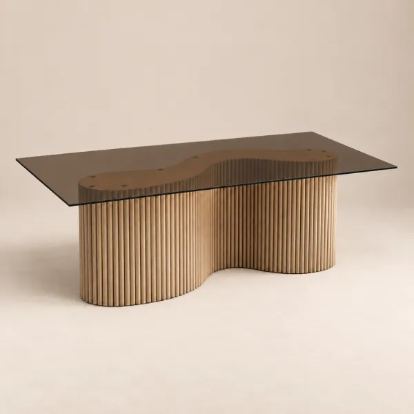 NOVA Dining Table | Reeded Wave-Base Glass Top Table