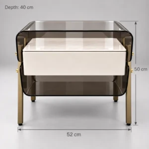 Elina Night Table | Smoked Acrylic & Brass Accents
