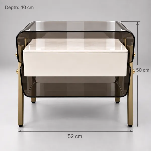 Elina Night Table | Smoked Acrylic & Brass Accents