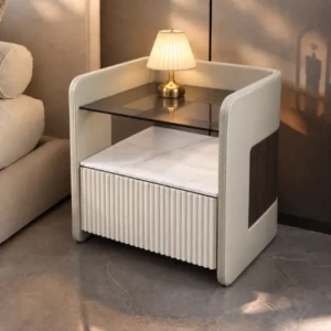 ELODIE NIGHT TABLE - NIGHT STAND WITH REEDED DRAWER AND GLASS SHELF