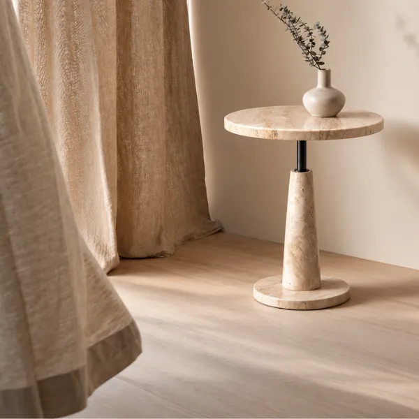 TRAVIA ROUND SIDE TABLE - NATURAL TRAVERTINE STONE