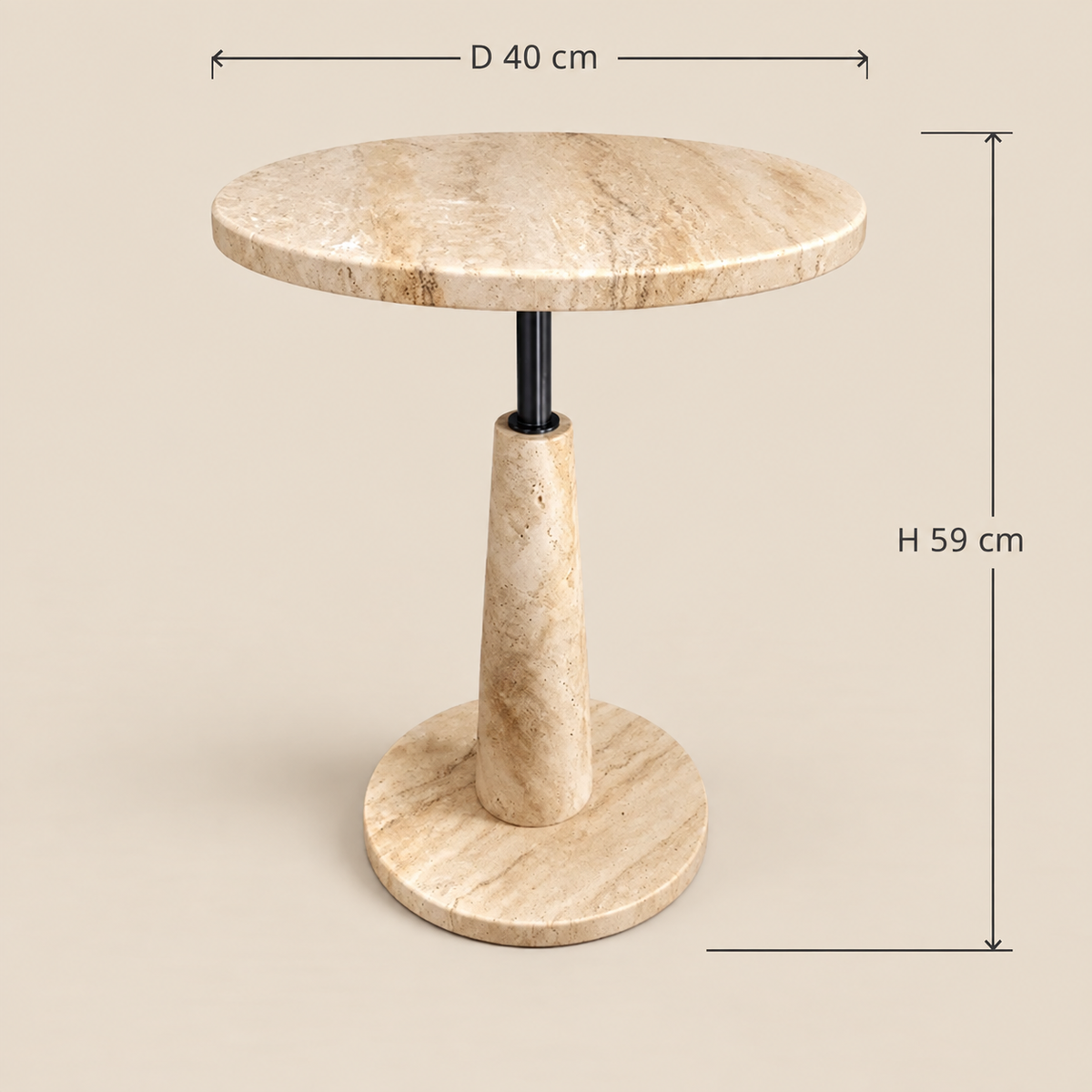 Travia Round Side Table | Natural Travertine Stone – D40 x H59cm
