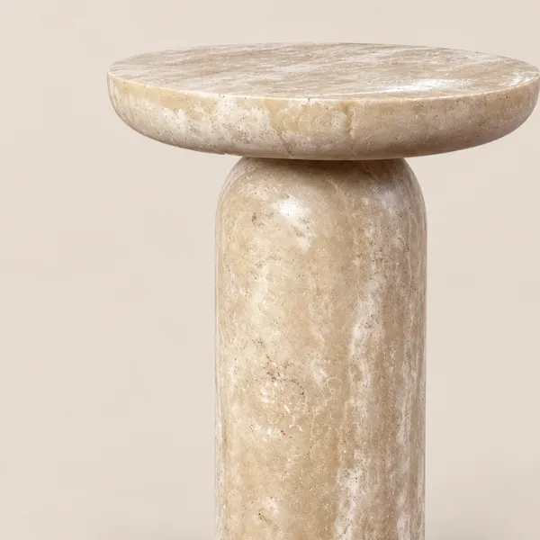 Travo Round Side Table | Natural Travertine Stone Accent Table