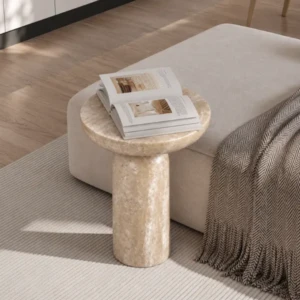 Travo Round Side Table | Natural Travertine Stone Accent Table