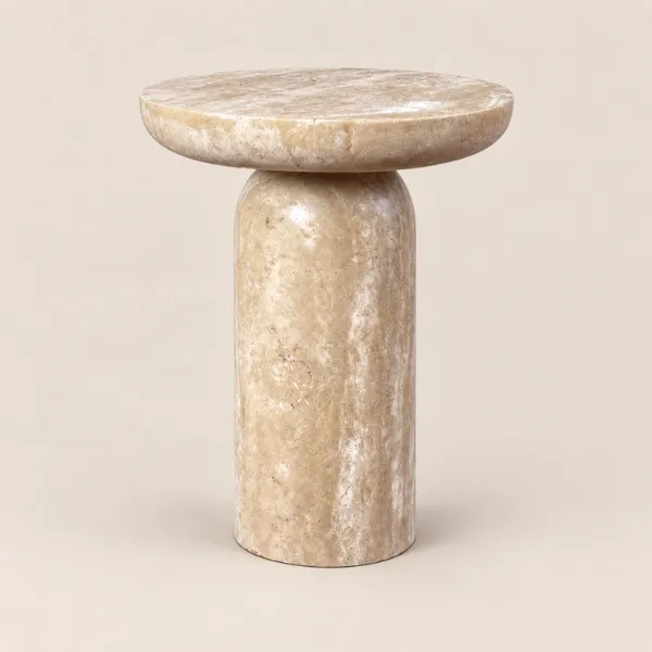 Travo Round Side Table | Natural Travertine Stone Accent Table