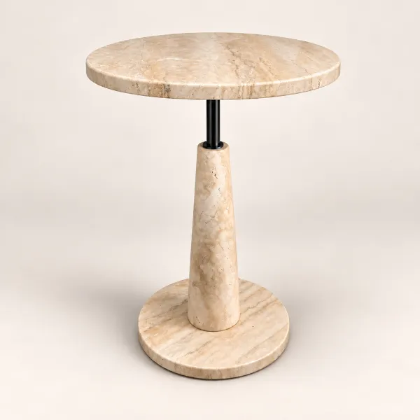 Travia Round Side Table | Natural Travertine Stone – D40 x H59cm