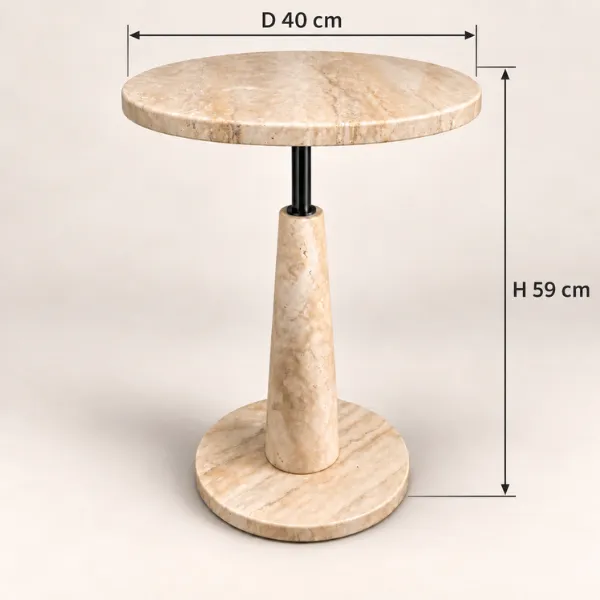 Travia Round Side Table | Natural Travertine Stone – D40 x H59cm