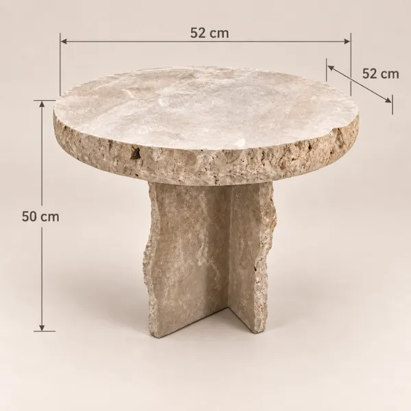 Travina Round Side Table | Natural Travertine Stone – 52x52x50cm