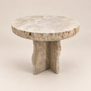 Travina Round Side Table | Natural Travertine Stone – 52x52x50cm