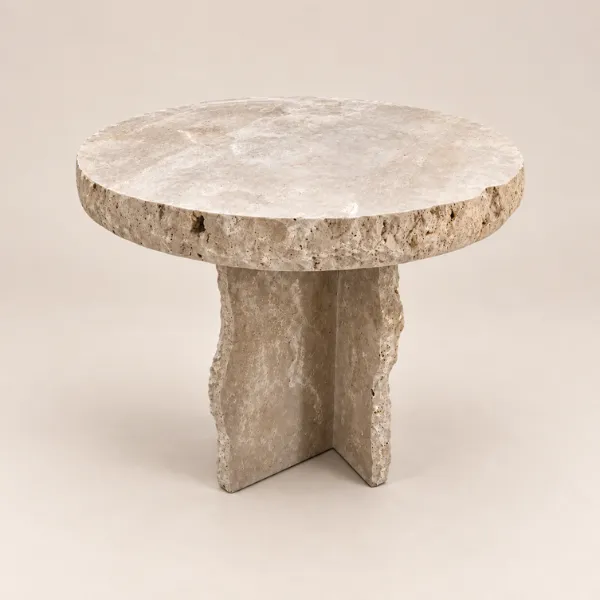 Travina Round Side Table | Natural Travertine Stone – 52x52x50cm