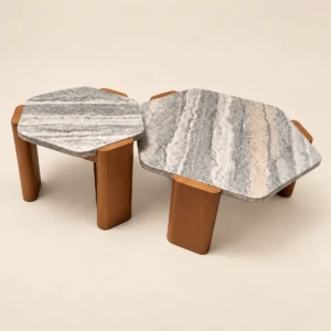 Aldina Grey Travertine Coffee Table Set of 2 | Solid Wood