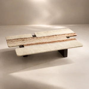 Traverina Coffee Table 130x70 cm | Marble & Metal Legs UAE