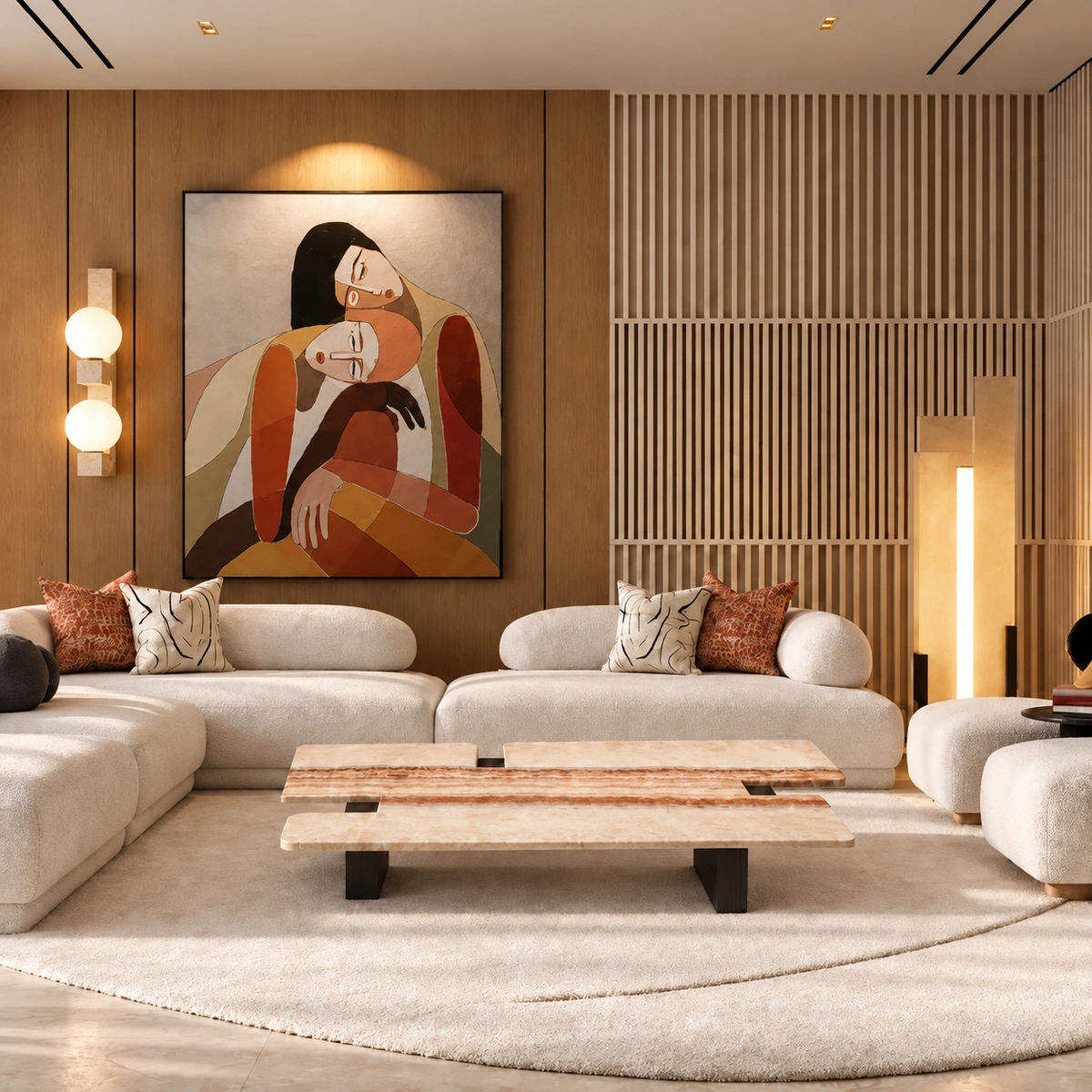 Traverina Coffee Table 130x70 cm | Marble & Metal Legs UAE