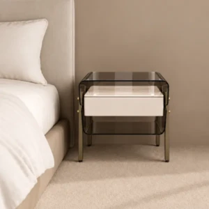 ELINA NIGHT TABLE - SMOKED ACRYLIC MEETS LACQUERED FINISH